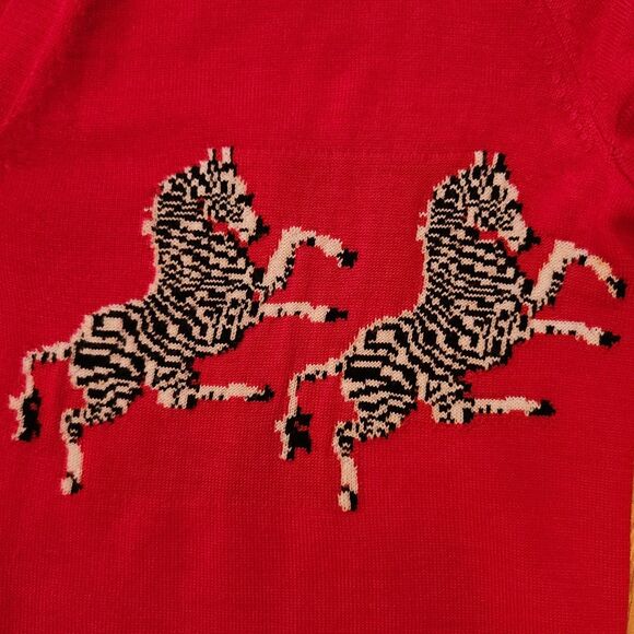 J. Crew NWOT Red 100% Merino Wool Zebra Novelty Print Cardigan Sweater Size S - Picture 7 of 11
